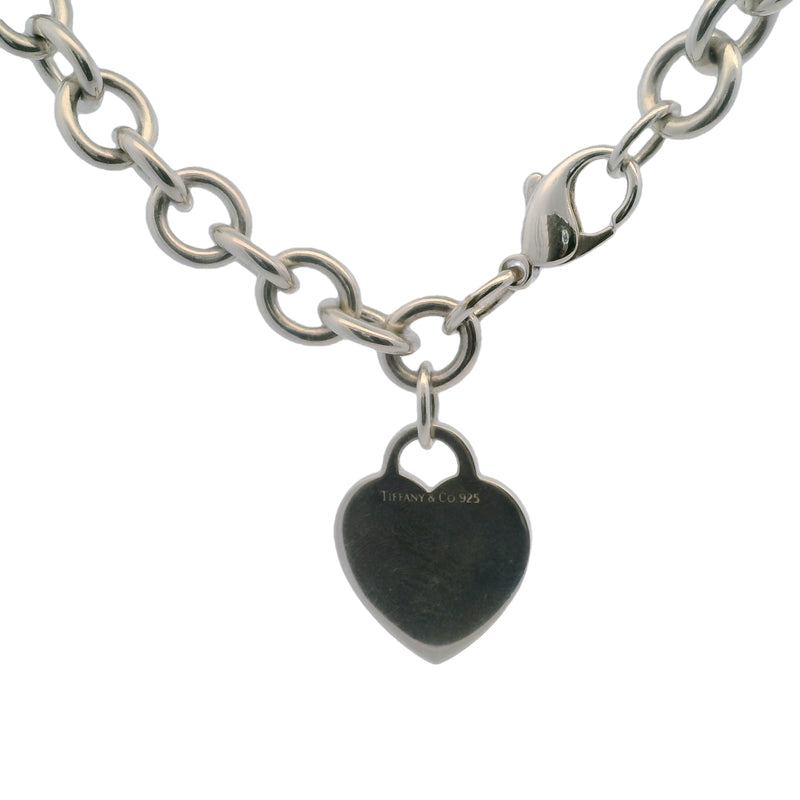 Vintage Tiffany & CO 925 Sterling Silver Cable Chain Link Bracelet with Engravable Classic Heart Tag
