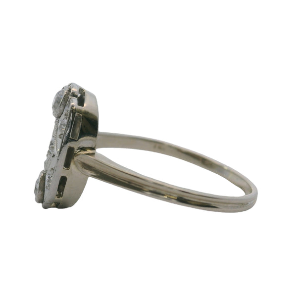 Antique 1910-20s 14kt White Gold and Old Mine Diamond Cluster Milgrain Dinner Ring Size 7.5
