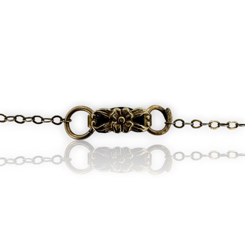 c1930s Tri-Tone Sterling and 12k Gold Fill Heart Locket with Flower and Leaf Design and Center Glass Stone