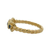 Vintage Italian Solid 18kt Yellow Gold and Blue Enamel Twisted Twist Style Ring Size 4.25