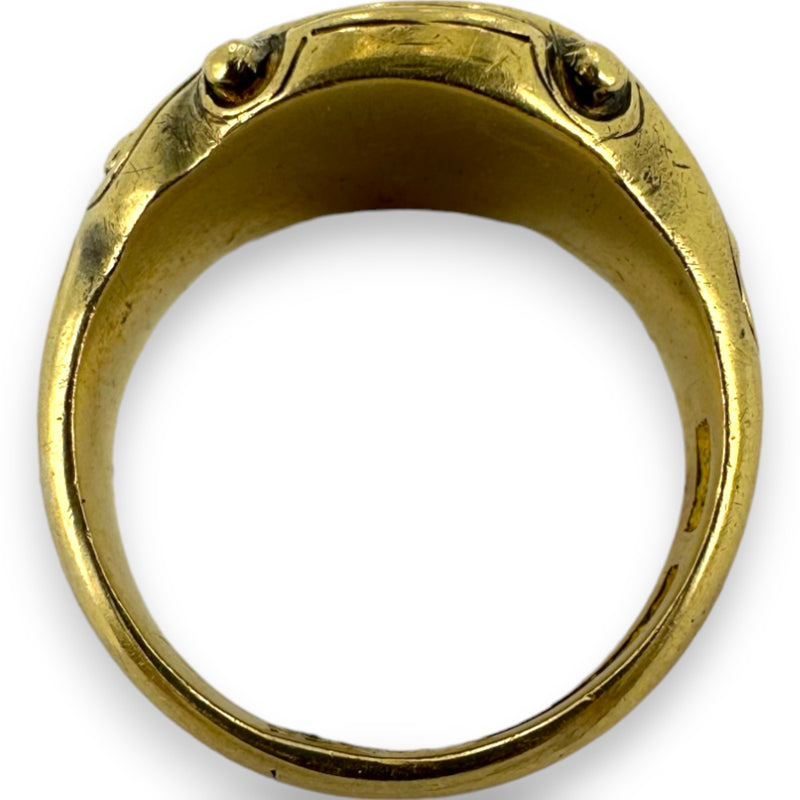 Antique 1902 18kt Yellow Gold Engraved Signet Ring with Scroll Details Made in London