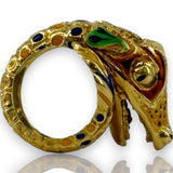 Vintage 1970s-80s 18kt Yellow Gold and Painted Enamel Lizard/Snake/Dragon Wrap Statement Ring Size 4 Made in Italy