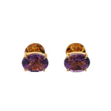 Solid 18kt Yellow Gold Amethyst Oval 8x6mm Stud Pierced Screw-Back Earrings