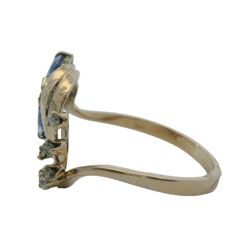 Vintage 1950-60s Retro Sapphire and Diamond Leaf Floral Cocktail Ring Size 10