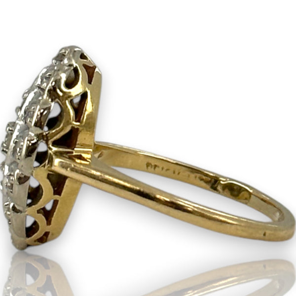 Vintage 1950-70s Victorian Revival 14kt Yellow and White Gold Diamond Navette Ring Size 6.25