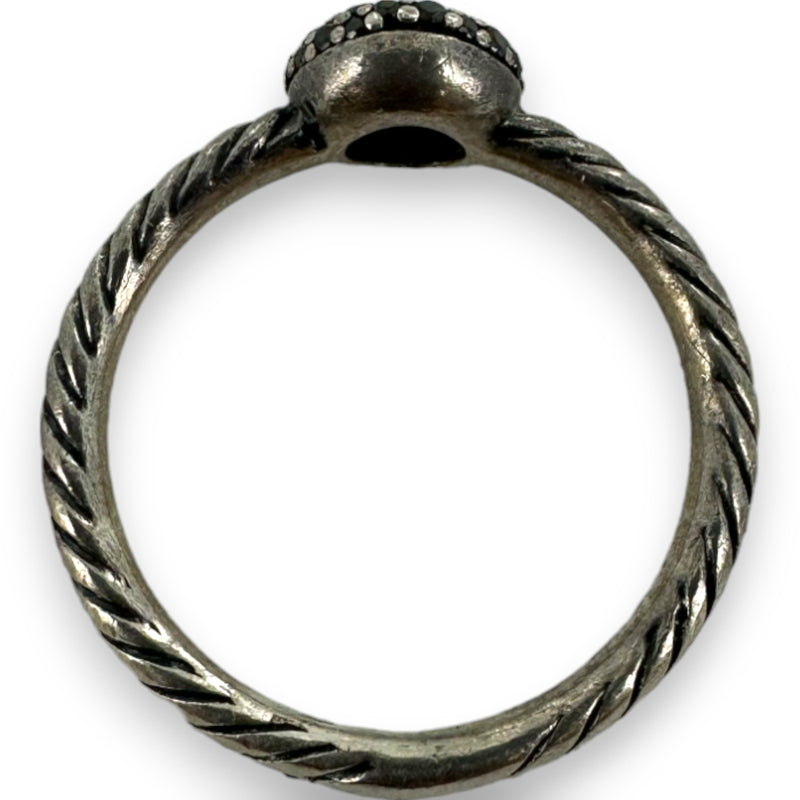 David Yurman Signed 925 Sterling Silver Cord Ring With Black Diamond Cluster Size 8
