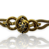 Antique Late Victorian Handmade 14kt Yellow Gold Love Knot/ Snake Bracelet with Center Modern Diamond and Accent Sapphires