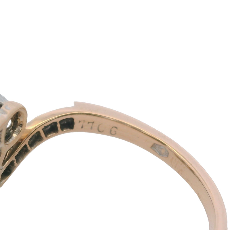 Victorian Late-1800s Old Euro and Old Mine Cut Diamond Bypass Ring in 14kt Gold Size 6.25