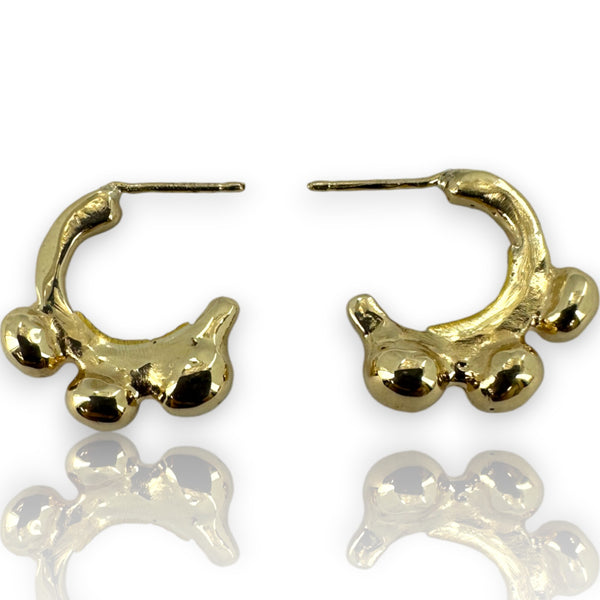 Aros de oro amarillo macizo de 14 k con cuentas granuladas de 16 mm