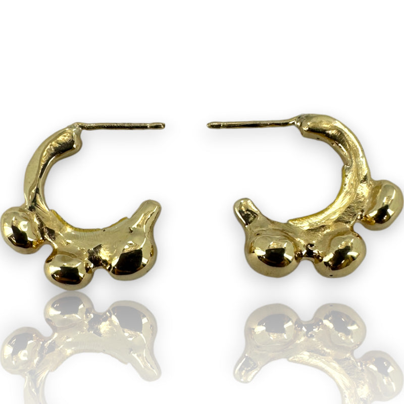 Solid 14k Yellow Gold Granulation Beaded 16mm Hoop Stud Earrings