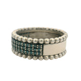 Solid 925 Sterling Silver Bead and Blue Diamond Pave 8mm Band Ring Size 8