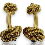 Vintage 1960s Tiffany & Co Solid 18kt Yellow Gold Lab Sapphire Cabochon Knot Double-Sided Cufflinks