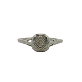 Antique 1920s Art Deco 18kt White Gold and 0.04ct Diamond Solitaire Ring With Geometric Filigree Setting Size 5.25