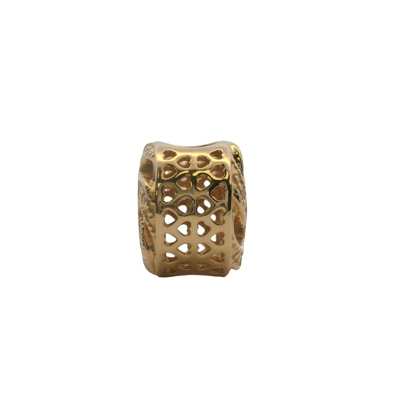 Charm deslizante con espaciador y corazones de cinta Pandora en oro amarillo sólido de 14 kt 585 y circonitas cúbicas