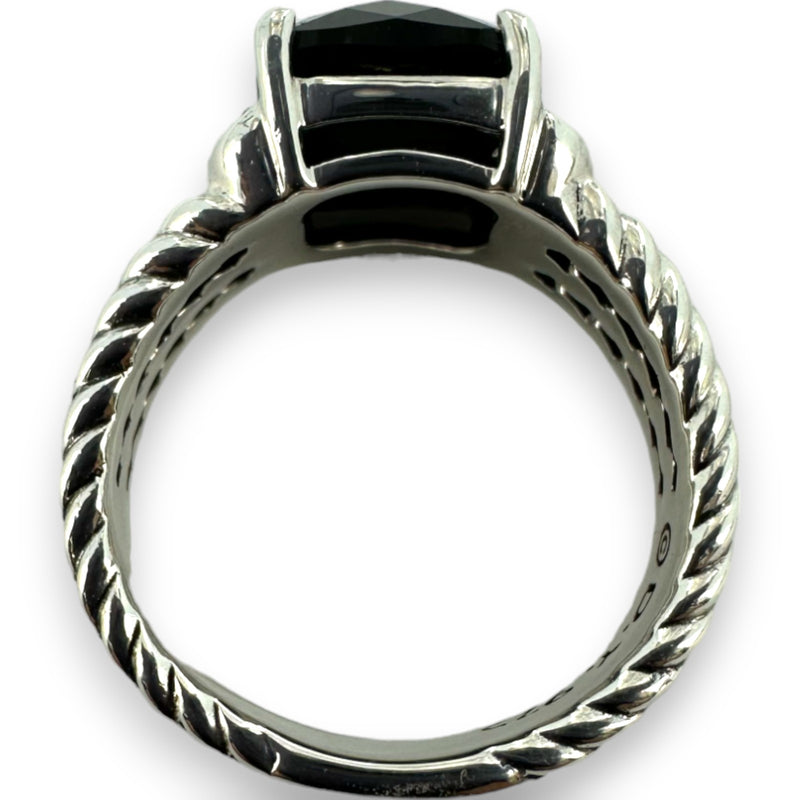 David Yurman 925 Sterling Silver Petite Wheaton Ring with Black Onyx and Diamonds
