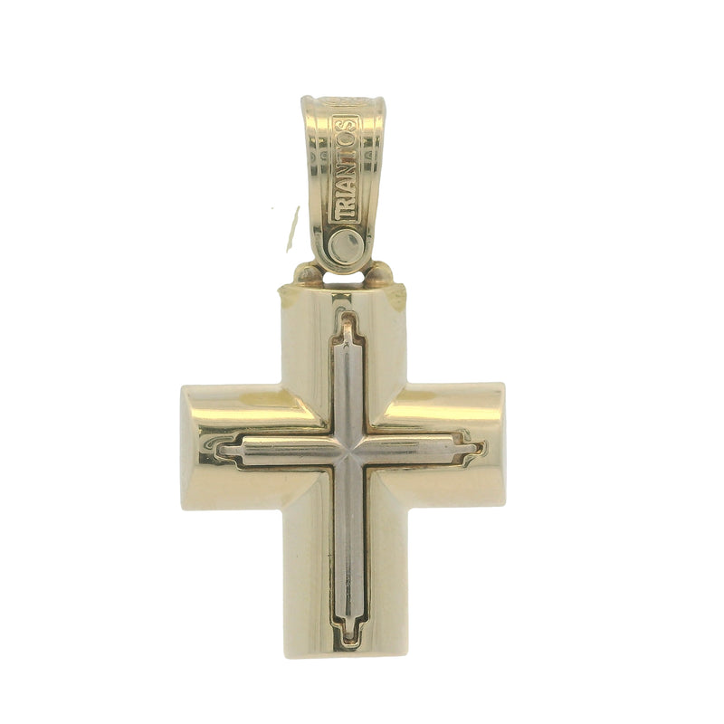 Triantos Solid 14kt Yellow and White Gold 2-Tone Cross Necklace Pendant
