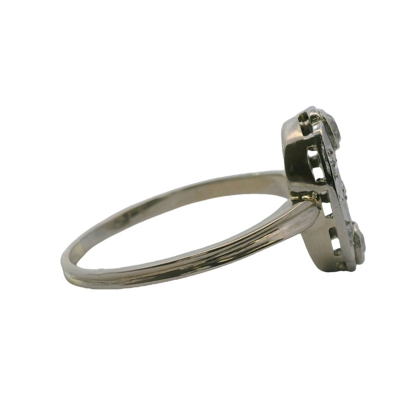Antique 1910-20s 14kt White Gold and Old Mine Diamond Cluster Milgrain Dinner Ring Size 7.5