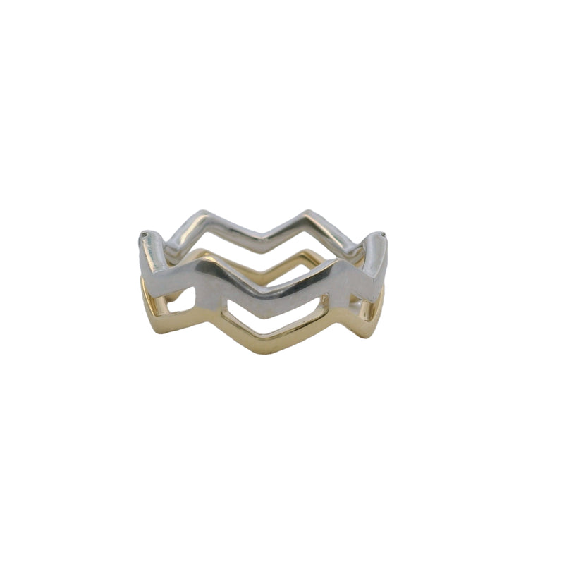 S. Kashi Solid Two-Tone 14kt Gold and 0.33ctw Diamond Zig-Zag Fashion Ring Size 6.5