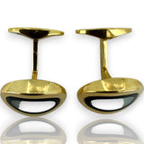 Asprey London Solid 18kt Yellow Gold Heavy 16g Whale-Back Oval Cufflinks with Inlaid Mother of Pearl and Onyx