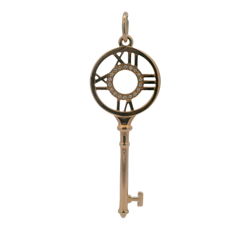 Tiffany & Co Retired Atlas Collection Solid 18kt Rose Gold and Diamond Atlas Key Pendant