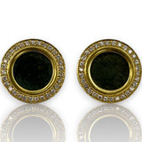 1980s Adriano Chimento 18kt Solid Yellow Gold 20mm Roman Coin Omega-Back Stud Earrings with Diamond Halo Made in Italy