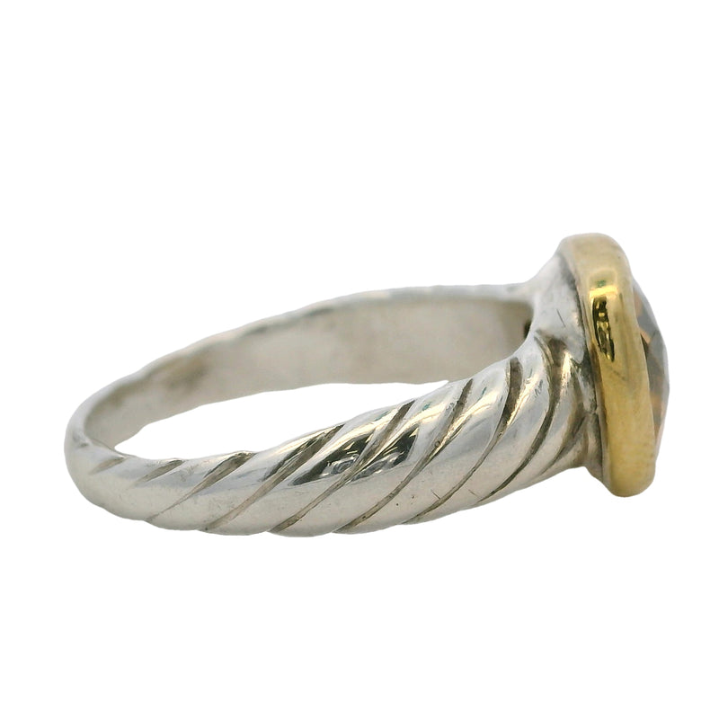 David Yurman Retired 925 Sterling Silver and 18kt Yellow Gold Topaz Ring