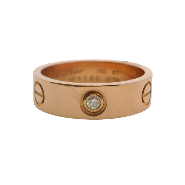 Vintage Cartier Classic Solid 18kt Rose Gold Love Ring with Single 0.06ct Diamond Size 61 9.5