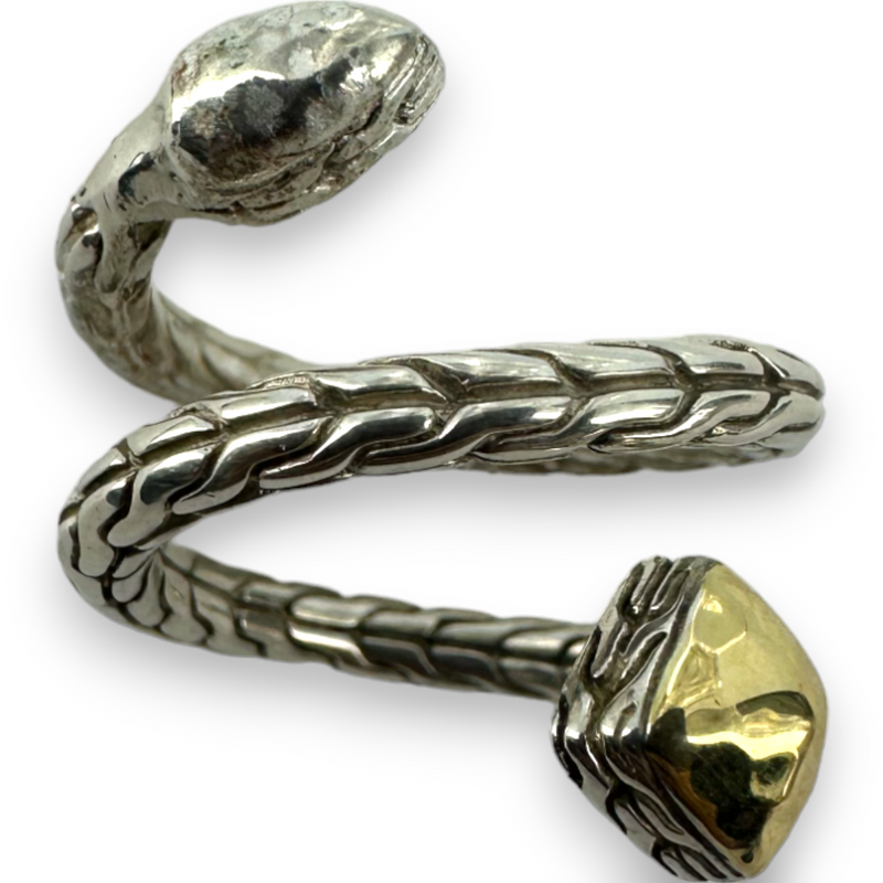 John Hardy Snake Wrap Around Cable Ring 925 Sterling Silver & Gold Ring Size 6