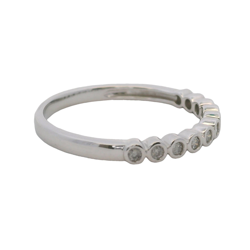 14kt White Gold and Bezel Set Round Diamond Bubble Wedding Stackable Band Ring Size 9