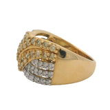Solid 18kt Yellow Gold Cluster Crossover Ring with Yellow and White Diamond Waves Size 7