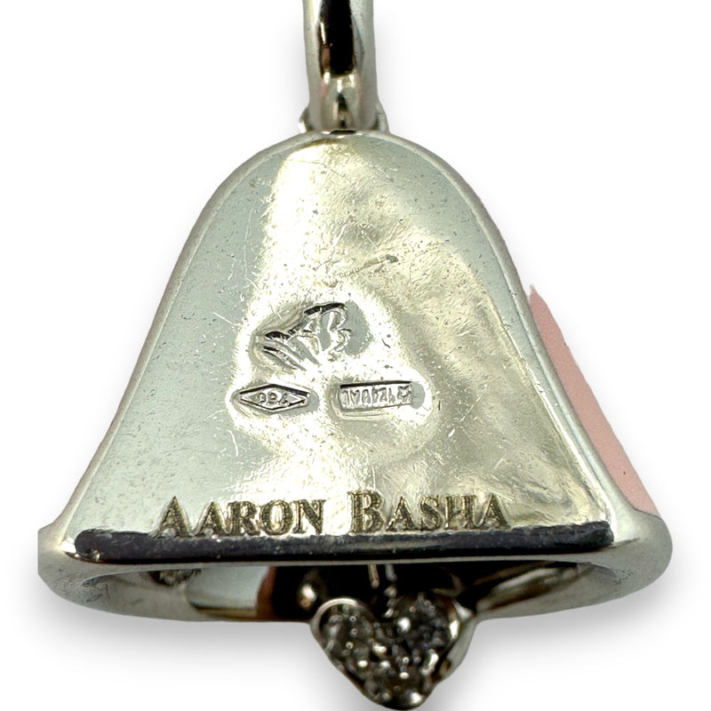 Aaron Basha 18k White Gold Diamond and Pink Enamel Bell Charm Pendant Made in Italy