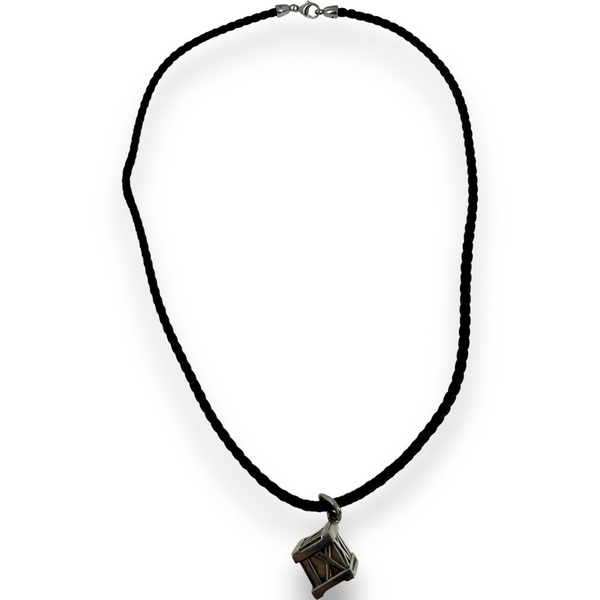 Tiffany & Co 925 Sterling Silver Atlas Cube Roman Numeral Charm Pendant Leather Necklace