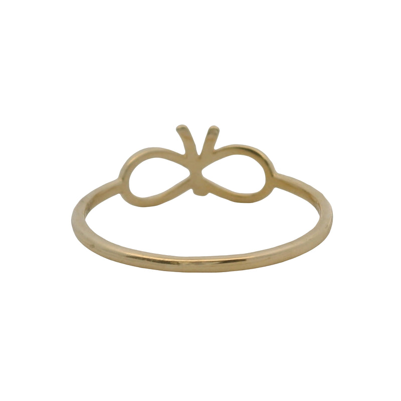 Solid 14kt Yellow Gold Thin Dainty Bow Ribbon Ring Made In Turkey Size 7