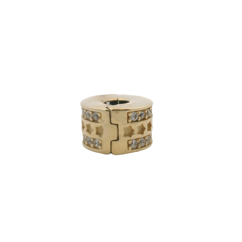 Dije deslizante/espaciador con clip celestial de estrellas de oro amarillo macizo de 14 kt y circonitas cúbicas