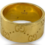 GUCCI Signed Hallmarked Solid 18kt Gold Wide 8.8mm Cigar Band Logo Ring Size 6