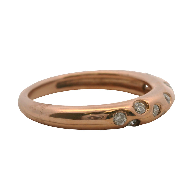 Vintage Solid 14kt Rose Gold Flush-Mount Diamonds Small Dome Stackable Band Ring Size 6.75