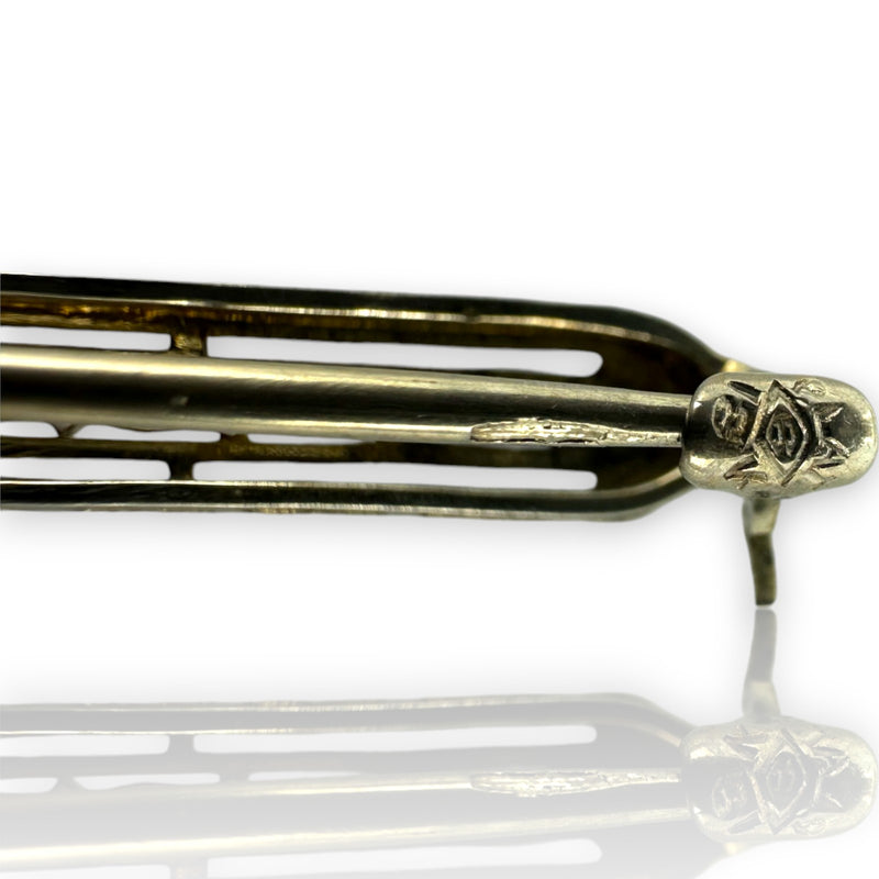 Antique 1920s Platinum and 18kt White Gold Filigree Sapphire Bar Pin by Batchelder