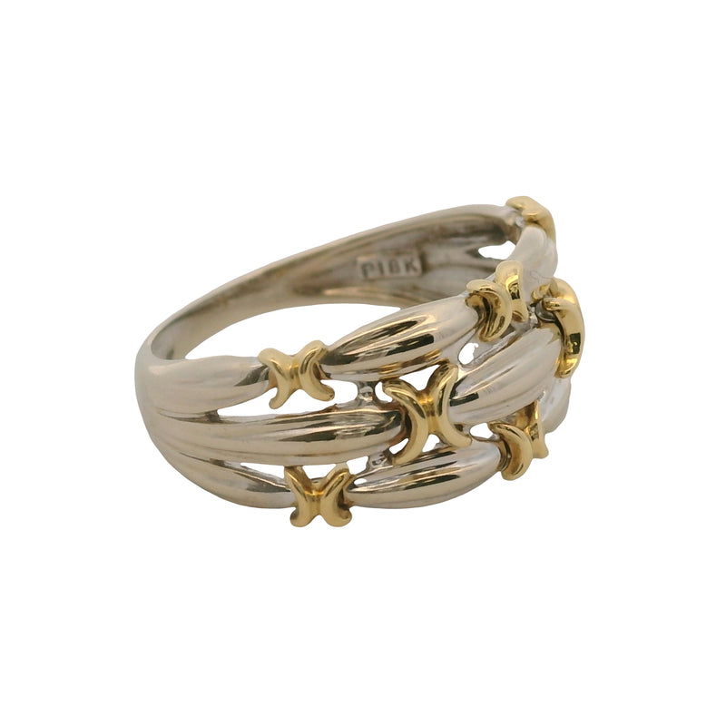 Solid 18kt White and Yellow Gold 3-Band Faux Stack Ring Size 6