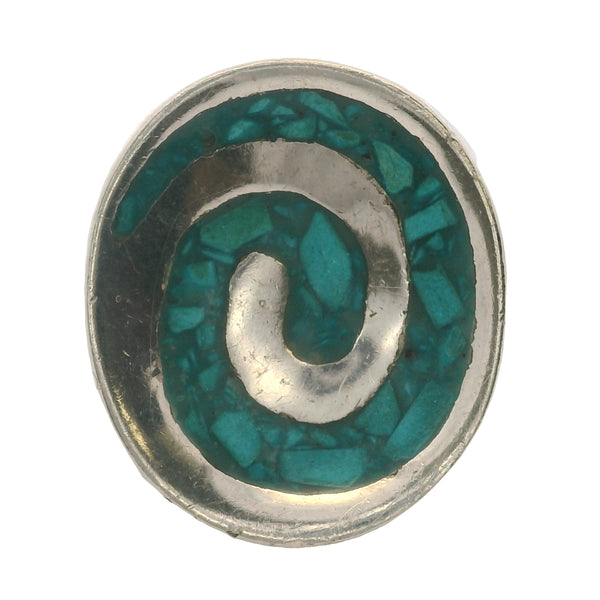1960-70s Taxco, Mexico 925 Sterling Silver Chipped Turquoise Spiral Ring Size 7.5
