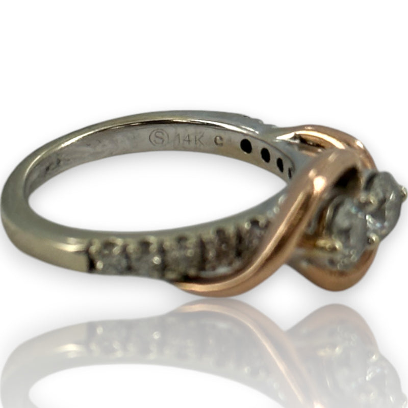 Kay Ever Us Collection 14kt White and Rose Gold Two-Stone 0.96ctw Diamond Wedding Ring Size 5.5