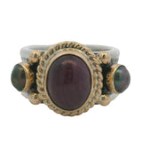 Reve 925 Sterling Silver 14k Yellow Gold Ruby Cabochon Pearl Cocktail Ring Sz 6