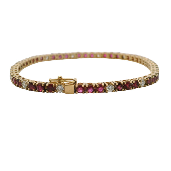 Vintage Solid 14kt Yellow Gold Alternating Ruby and Diamond 7" Tennis Bracelet