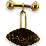 Antique 1890-1910s Handmade Solid 14kt Yellow Gold Cufflinks with Scroll and Leaf Pattern