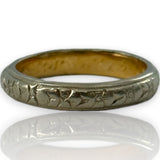 Antique Wood & Sons (Now ArtCarved) Handmade 1900-1910s Solid Two-Tone 18k White Exterior Yellow Interior Gold Orange Blossom Commitment Band Wedding Engagement Ring Size 4.75