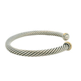 David Yurman Solid 925 Sterling and 18kt Yellow Gold Cable Flex Cuff Bracelet 6"