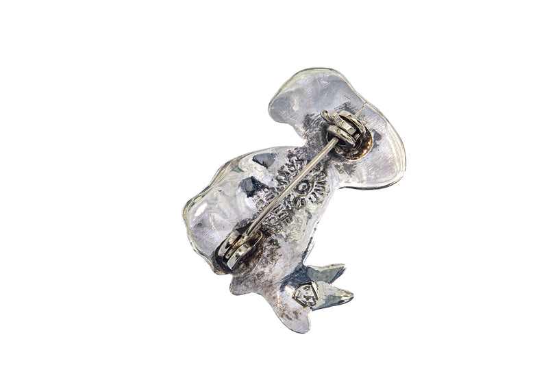 Modernist Puente Alpaca Abalone Toucan Bird Lapel Pin 925 Sterling Silver Brooch