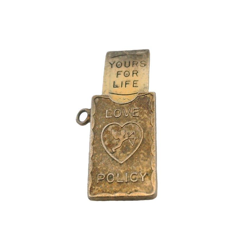 Vintage Wells 925 Sterling Silver "Yours For Life" Love Policy Cupid Charm
