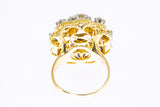 Vintage 1960-80s Opal & Diamond Cluster Rope Accent 14K 585 Yellow Gold Cocktail Ring Size 3 3/4