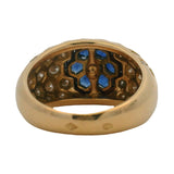 Vintage French Solid 18kt Yellow Gold Sapphire and 1.18ctw Diamond Honeycomb Cocktail Ring Size 6