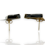 Vintage Solid 14kt Yellow Gold and Onyx 1.3" Long Abstract Triangle Stud Earrings